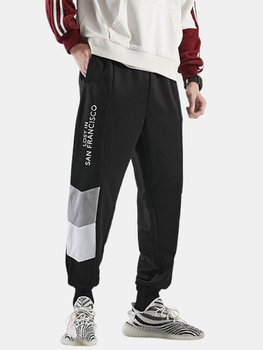 Pantalon de jogging à revers avec cordon de serrage en coton à imprimé lettres avec poche - Newchic - Modalova