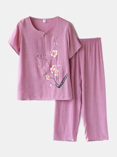 Ensemble de vêtements de détente imprimé fleurss pyjama lâche bouton mandarin respirant - Newchic - Modalova
