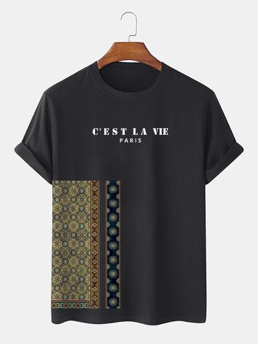 T-shirts à manches courtes en patchwork avec lettres géométriques ethniquess - Newchic - Modalova