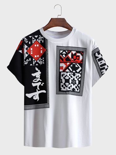 T-shirts à manches courtes et col rond en patchwork graphique géométriques - Newchic - Modalova