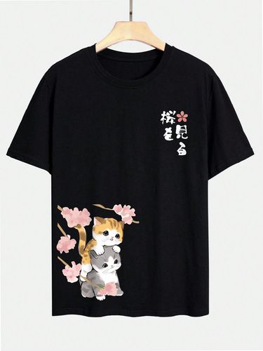 T-shirts à manches courtes et col ronds, fleurs de cerisier japonaises, imprimé chat, hiver - ChArmkpR - Modalova