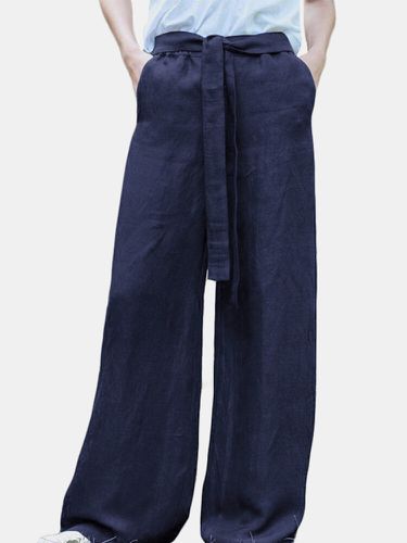 Pantalon en coton à taille élastique à lacets à taille large - Celmia - Modalova