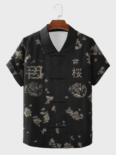 Chemises à manches courtess, imprimé fleurs de cerisier japonais, bouton grenouille - Newchic - Modalova