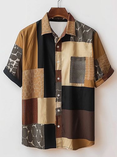 Chemises à manches courtes avec col à revers et blocs de couleurs texturéss - Newchic - Modalova