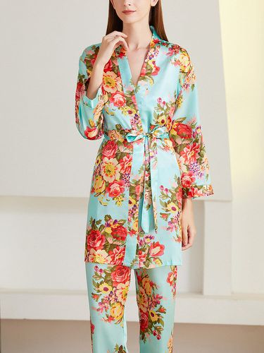 Ensembles de pyjama trois pièces à lacets en fausse soie à imprimé florals - Newchic - Modalova