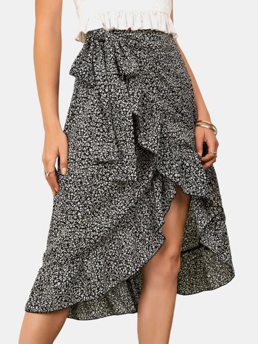 Floral Print Ruffle Tie Irregular Skirt For Women - Newchic - Modalova