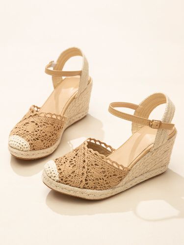 Women Casual Breathable Lace Closed Toe Buckle Comfy Espadrille Wedges - Newchic - Modalova