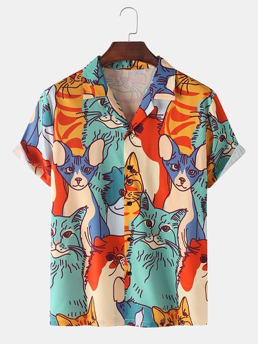 Chemises à manches courtes décontractées légères à imprimé chat multicolores - Mensclo - Modalova