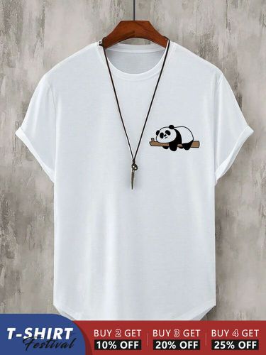 T-Shirts décontractés à manches courtess, imprimé dessin animé Panda, ourlet incurvé, hiver - Newchic - Modalova