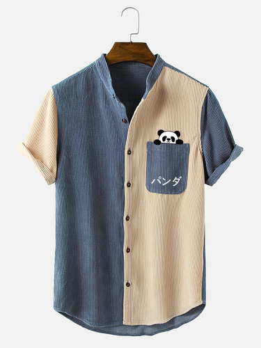 Chemises à manches courtes en velours côtelé à imprimé japonais Panda - ChArmkpR - Modalova
