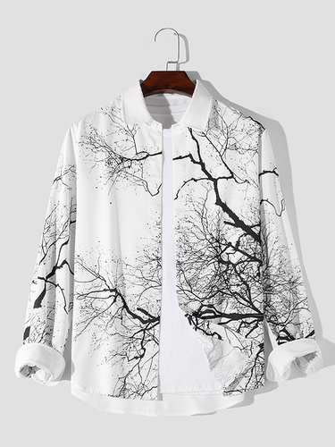 Chemises à manches longues à revers imprimé arbre de style chinoiss - ChArmkpR - Modalova