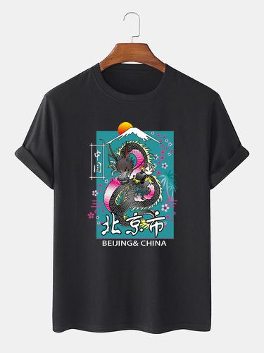 T-shirts à manches courtes et col ronds, imprimé paysage floral de dragon chinois - Newchic - Modalova