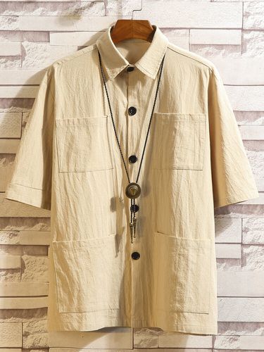 Chemises décontractées à manches courtess, poches multiples, solides - Newchic - Modalova