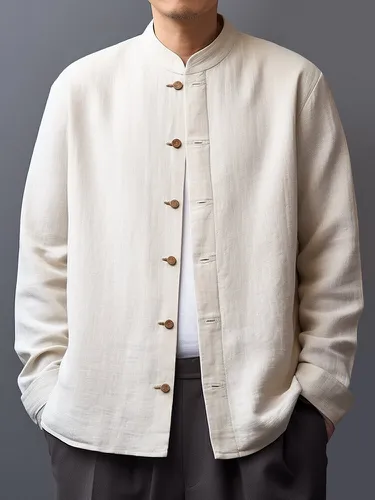 Chemises à manches longues solides en coton à col montants de style chinois - ChArmkpR - Modalova