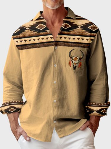 Chemises à manches longues en coton à revers imprimé géométrique tribal ethniques - ChArmkpR - Modalova