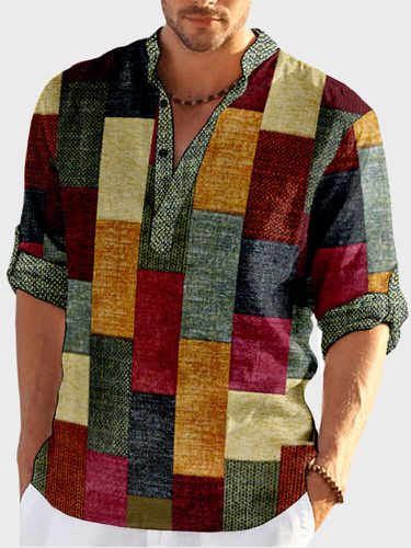 Chemises Henley à manches longues et demi-boutons imprimés color blocks - ChArmkpR - Modalova