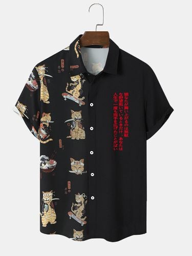 Chemises à manches courtes patchwork à imprimé chat guerrier japonaiss - ChArmkpR - Modalova