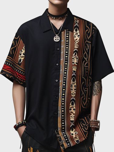 Chemises décontractées à manches courtess en patchwork à motif ethnique géométrique - Newchic - Modalova