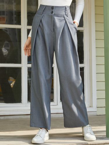 Pantalon à jambe large avec poche à boutons et fermeture éclair à l'avant - Newchic - Modalova