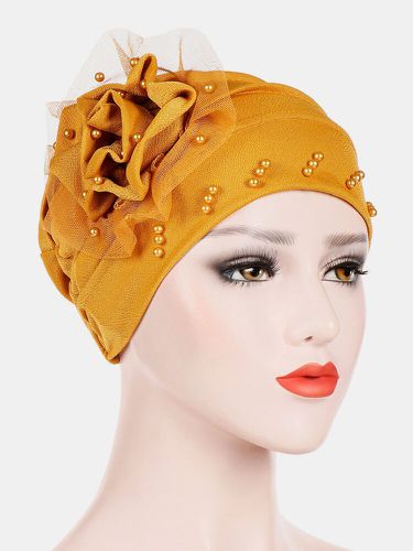Bonnet musulman perlé en gaze de maille de foulard de fleur monochrome - Newchic - Modalova