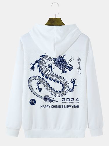 Sweat à capuche ample avec cordon de serrage, nouvel an chinois, imprimé Dragon, hiver - ChArmkpR - Modalova