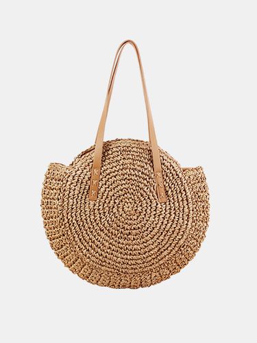 Women Leisure Round Straw Bag Woven Beach Bag Shoulder Bag - Newchic - Modalova