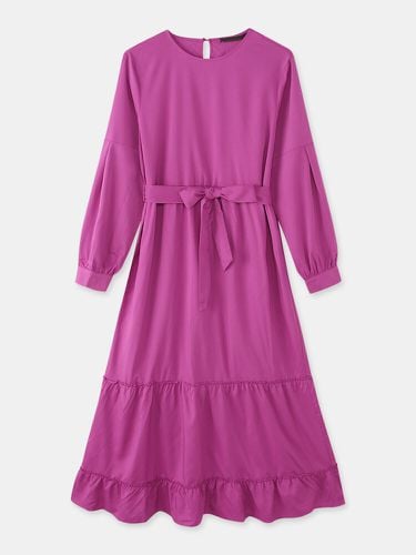 Casual Knotted Puff Sleeve Plus Size Ruffle Dress - ZANZEA - Modalova