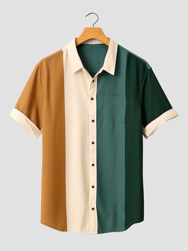 Chemises décontractées à manches courtes avec poche poitrine en patchworks - ChArmkpR - Modalova