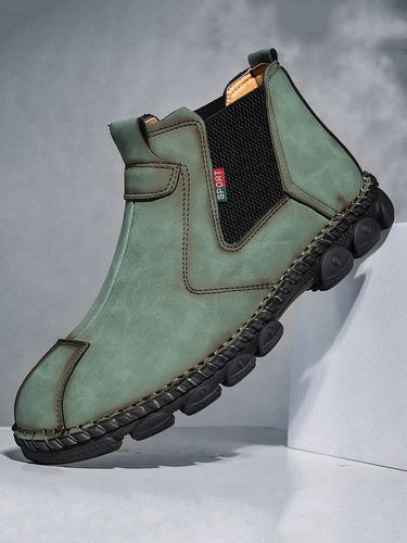 Men Hand Stitching Microfiber Leather Elastic Slip On Chelsea Boots - Menico - Modalova
