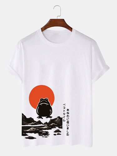 T-shirts à manches courtes et col rond imprimé paysage de grenouille japonaises - Newchic - Modalova