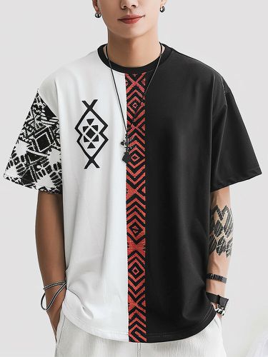 T-shirts à manches courtes et col ronds, motif ethnique géométrique, patchwork - Newchic - Modalova
