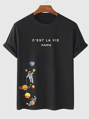T-shirts à manches courtes et col rond Planet Astronaut Letter - Newchic - Modalova