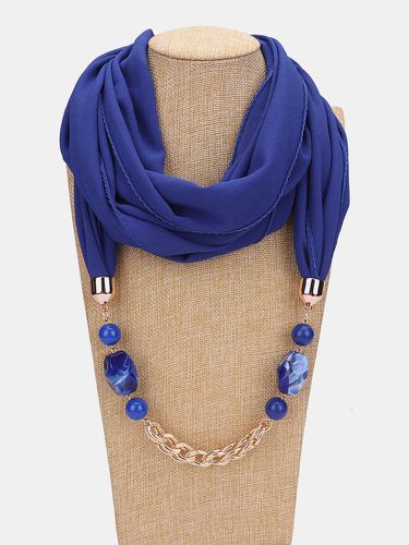 Pendentif chaîne perlée vintage couleur unie mousseline de soie résine cou protection solaire collier écharpe - Newchic - Modalova