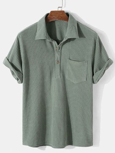 Mens Solid Short Sleeve Pocket Lapel Button Shirt - INCERUN - Modalova