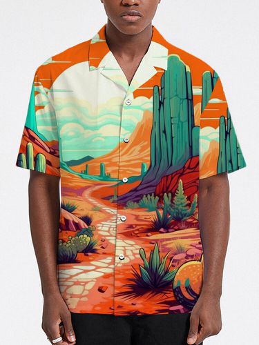 Chemises à col à revers avec ourlet incurvé et imprimé paysage de plantess - Newchic - Modalova