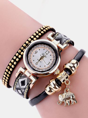 Montre-bracelet à quartz de mode Bracelet en cuir multicouche avec pendentif éléphant - DUOYA - Modalova