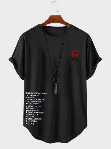 T-shirts Ã  manches courtes avec ourlet incurvÃ© et lettre roses - Newchic - Modalova