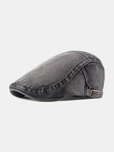 Men Washed Denim Made-old Casual Retro Driver Flat Hat Forward Hat Beret Hat - Collrown - Modalova