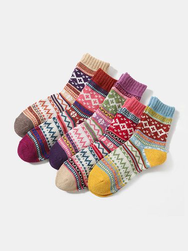 Paires de chaussettes respirantes en laine et coton épais à rayures géométriques à motif de points - Newchic - Modalova