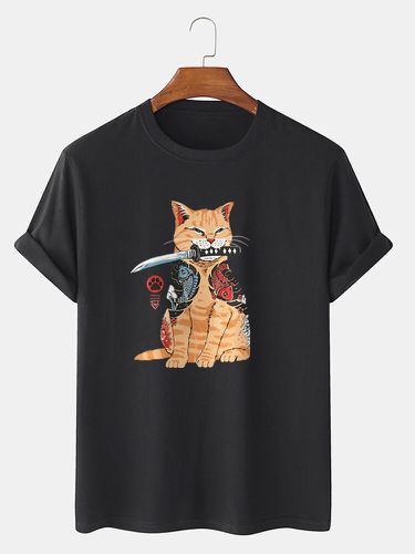 T-shirts à manches courtes 100 % coton à motif de chat guerrier - Mensclo - Modalova