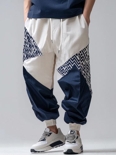 Pantalon ample Ã  motif gÃ©omÃ©trique ethniques, couleurs contrastÃ©es - Newchic - Modalova