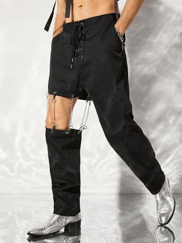 Pantalon à lacets avec découpe creuse et chaînes - INCERUN - Modalova