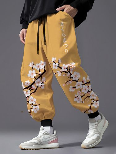 Pantalon ample à taille avec cordon de serrages, imprimé fleurs de cerisier japonais - Newchic - Modalova