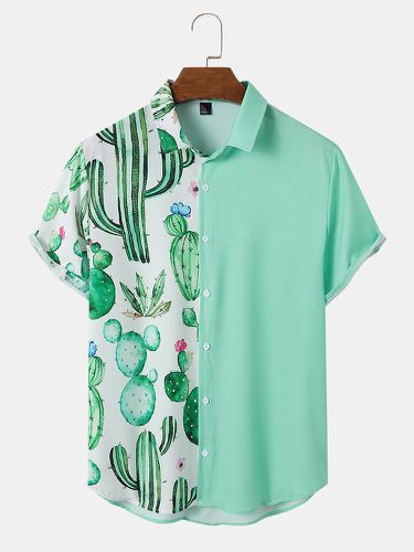 Mens Cactus Print Patchwork Holiday Short Sleeve Shirts - Newchic - Modalova