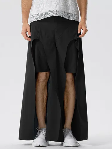 Pantalon à jambe large à design fendu en couches solidess - INCERUN - Modalova