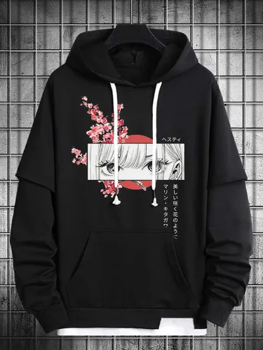 Sweat à capuche à cordon de serrages, fleurs de cerisier japonaises, imprimé Anime, hiver - ChArmkpR - Modalova