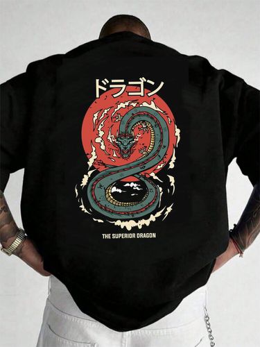 T-shirts à manches courtes et col rond imprimé dragon japonaiss - Newchic - Modalova