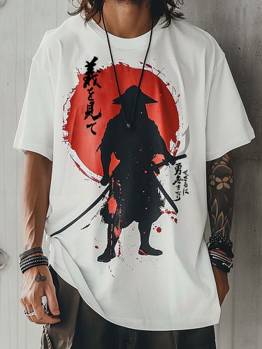 T-shirt décontracté à manches courtes et col rond avec peinture de figurines Ninja - Newchic - Modalova