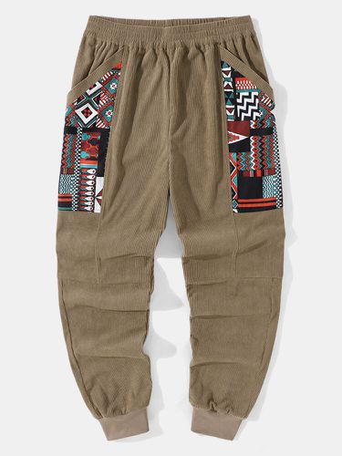 Pantalon ample en velours côtelé à imprimé géométrique ethnique - ChArmkpR - Modalova