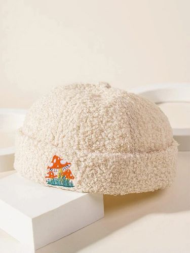 Unisexe en peluche dessin animé champignon motif broderie chaleur mode sans bord bonnet propriétaire casquette crâne cas - Collrown - Modalova